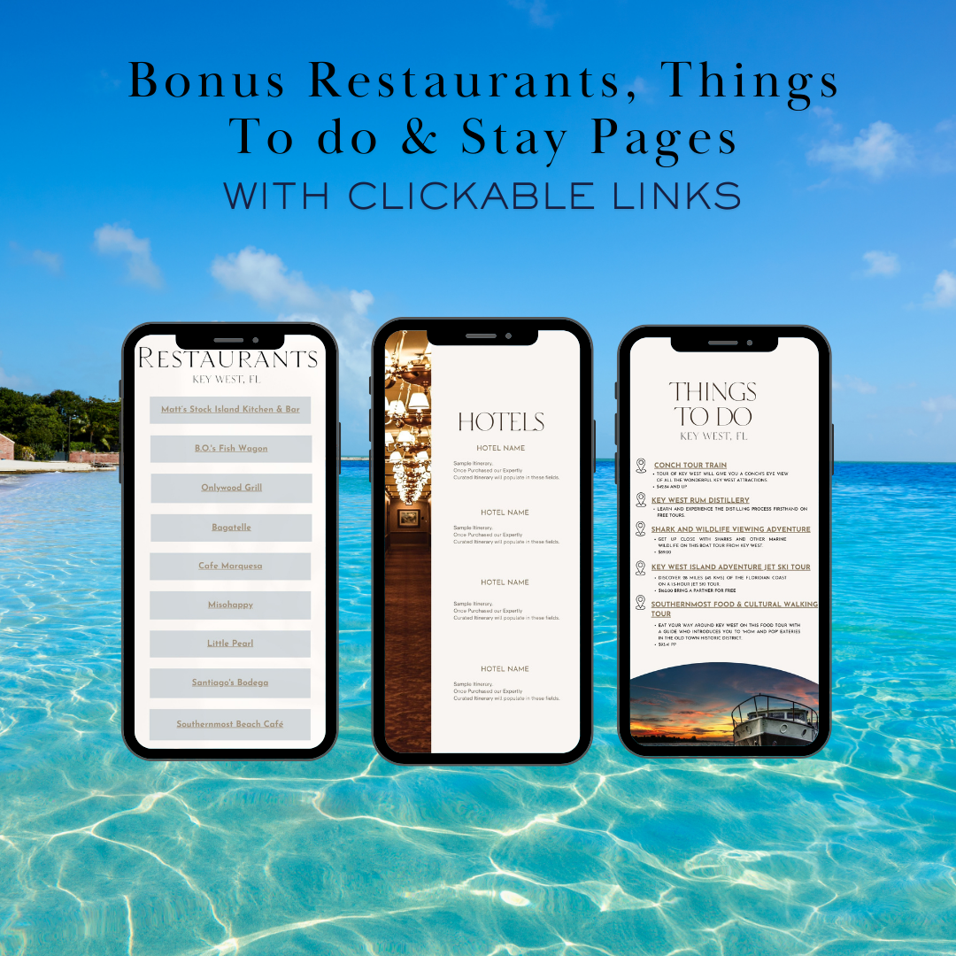 Key West Florida additional activities and restaurants page in travel itinerary