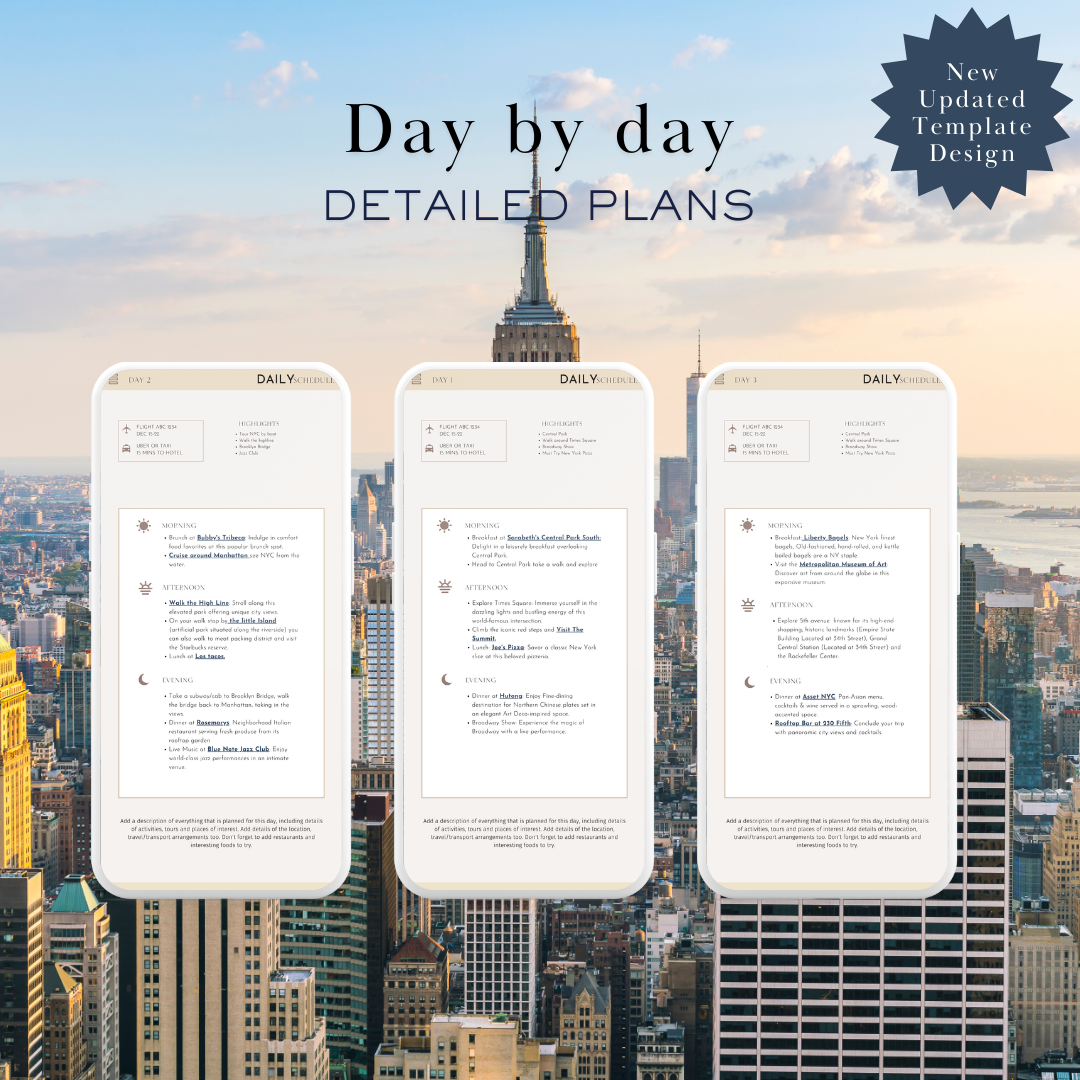 New York Itinerary 3 day planned travel itinerary