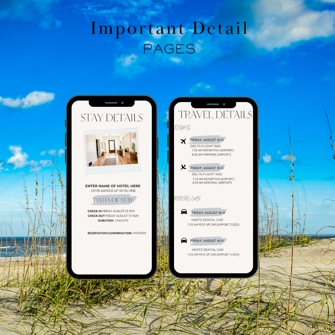 Amelia Island FL hotel and transportation page in travel itinerary 