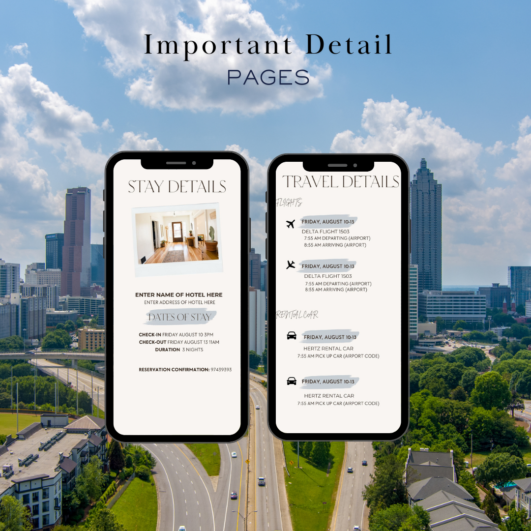 Atlanta GA hotel and transportation page in travel itinerary 