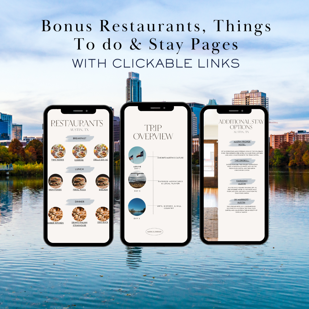 Austin Texas additional activities and restaurants page in travel itinerary