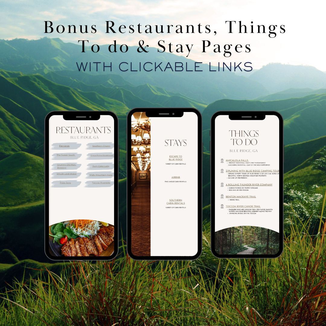 Blue Ridge GA additional activities and restaurants page in travel itinerary
