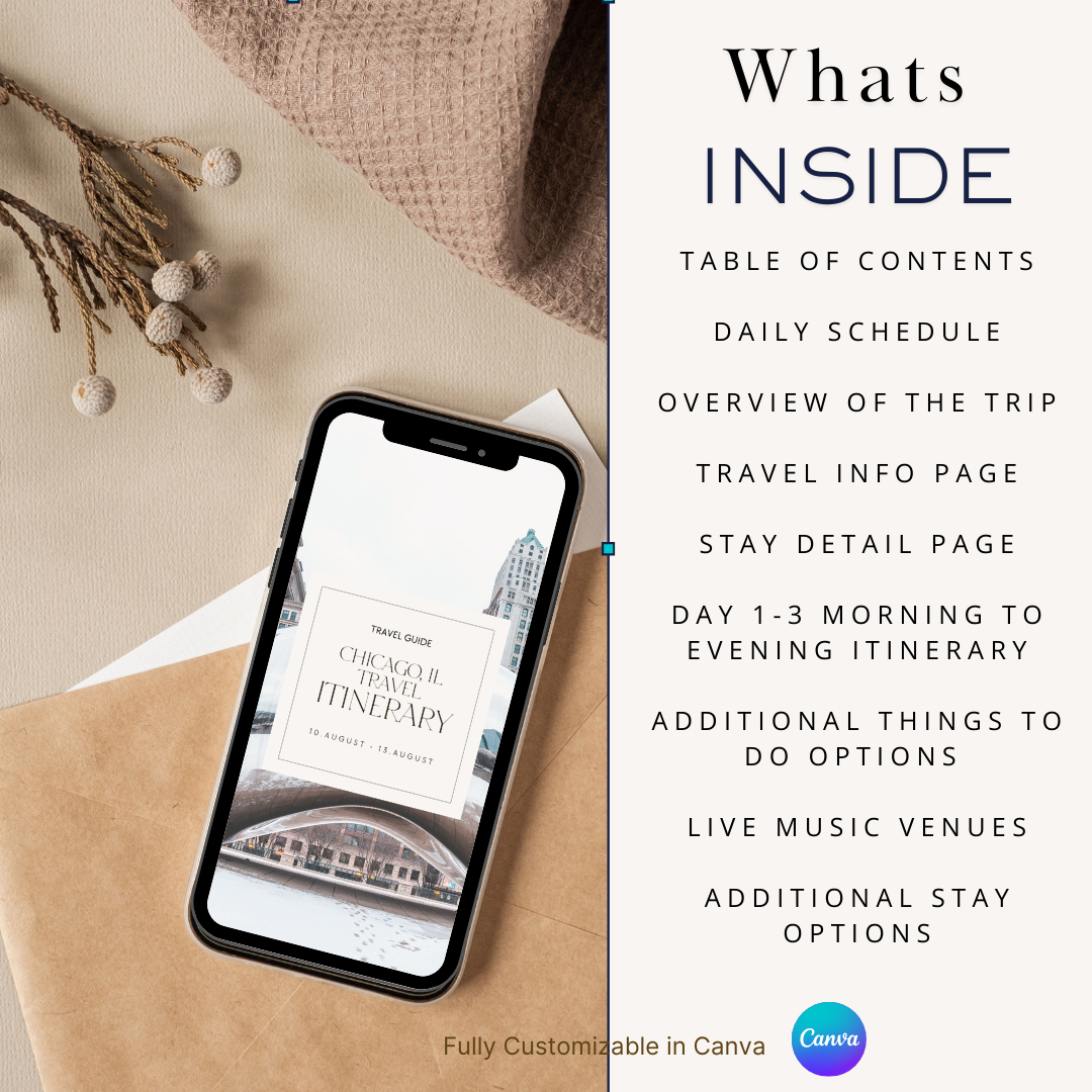 Chicago IL downloadable and editable itinerary whats inside