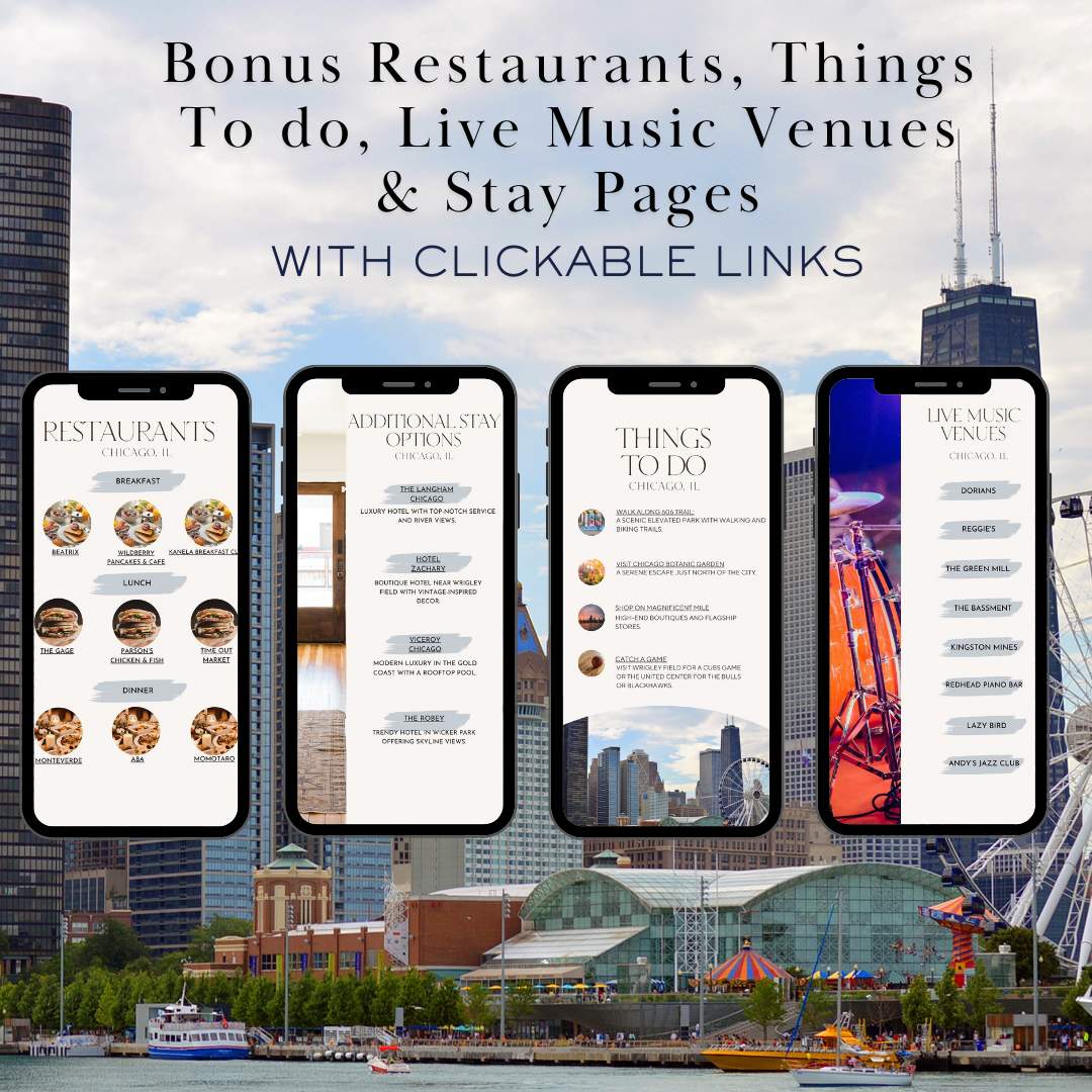 Chicago IL additional activities and restaurants page in travel itinerary