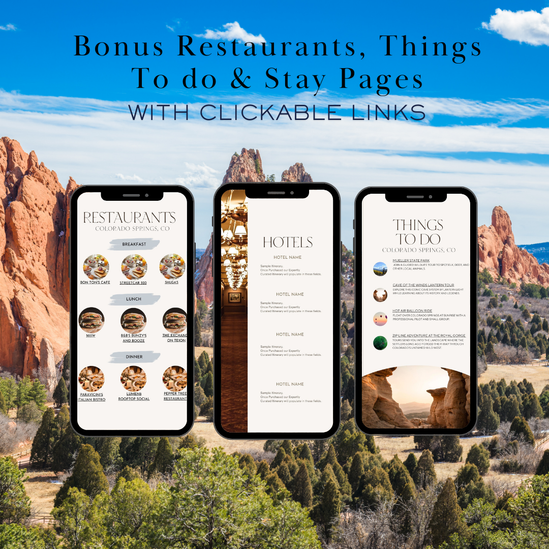 Colorado Springs additional activities and restaurants page in travel itinerary