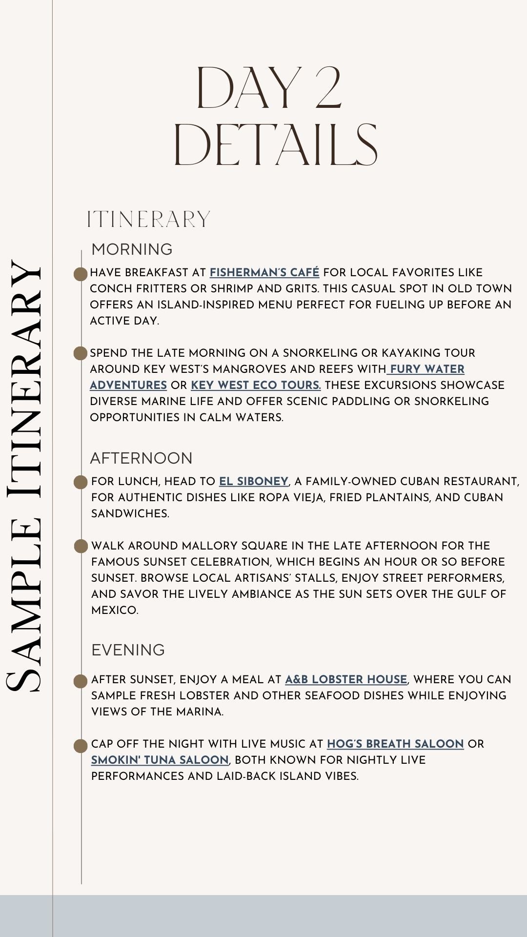 Key West Sample Itinerary day 2 details