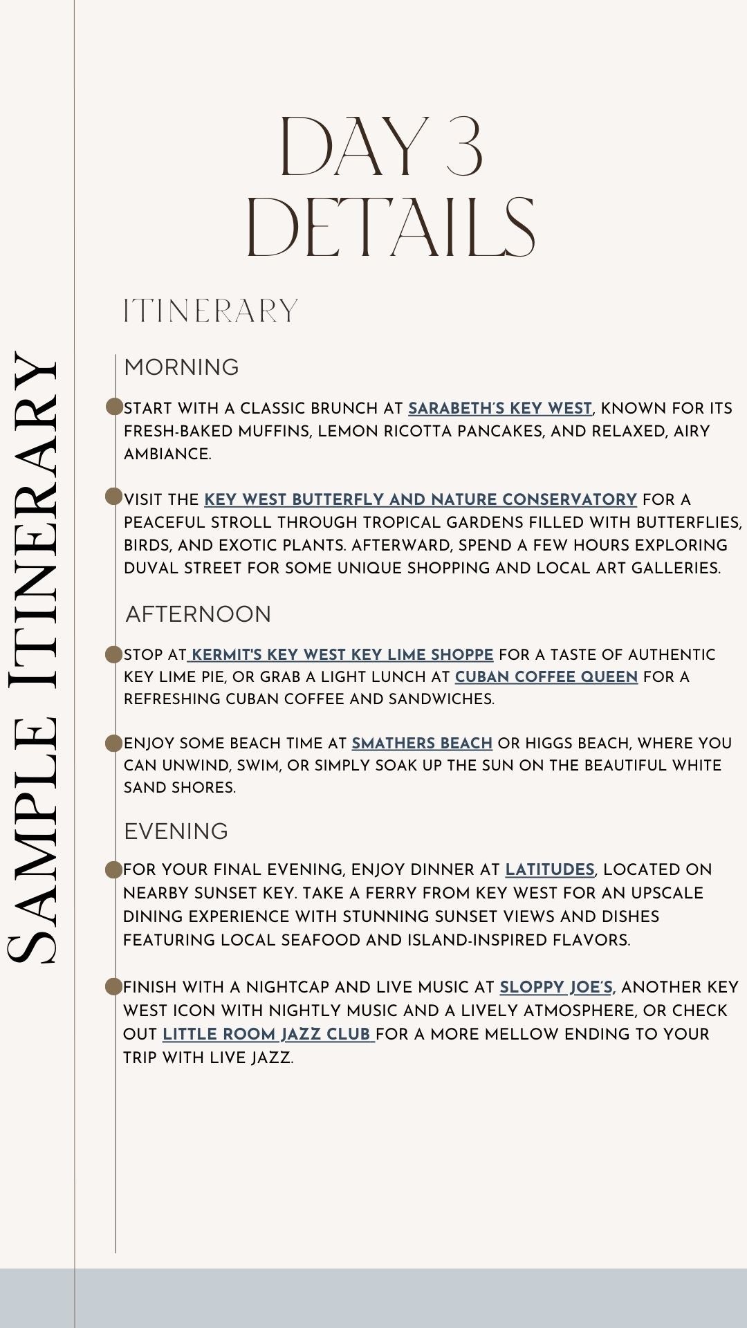 Key West Sample Itinerary day 3 details