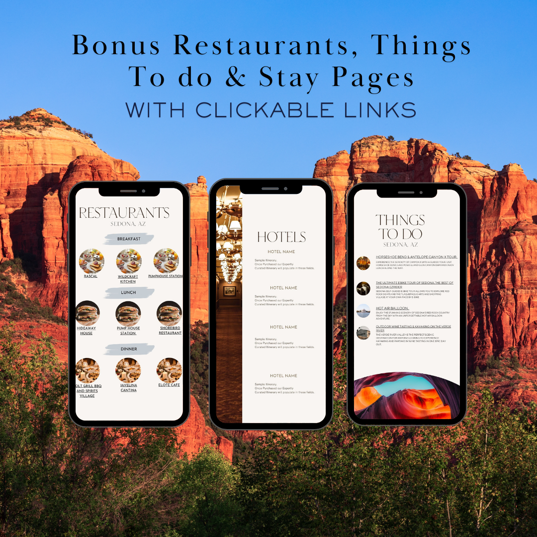 Sedona Arizona additional activities and restaurants page in travel itinerary
