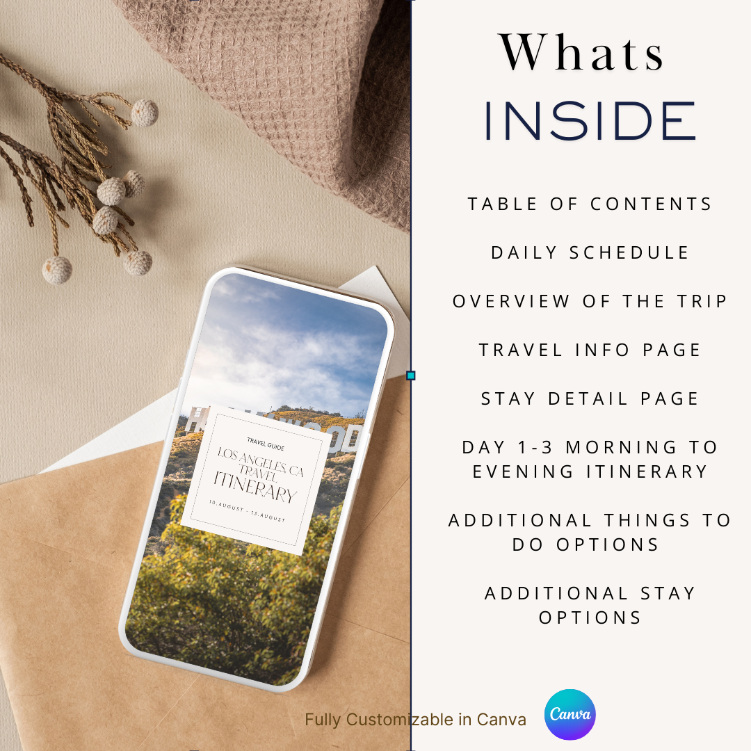 Los Angeles downloadable and editable itinerary whats included