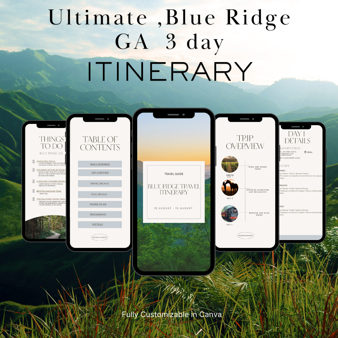 Blue Ridge GA downloadable and editable itinerary