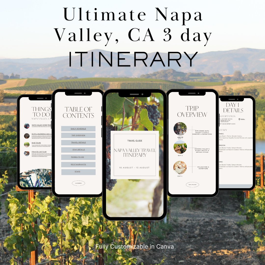 Napa Valley downloadable and editable itinerary