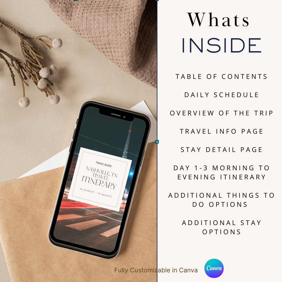 Nashville Itinerary downloadable and editable itinerary whats included