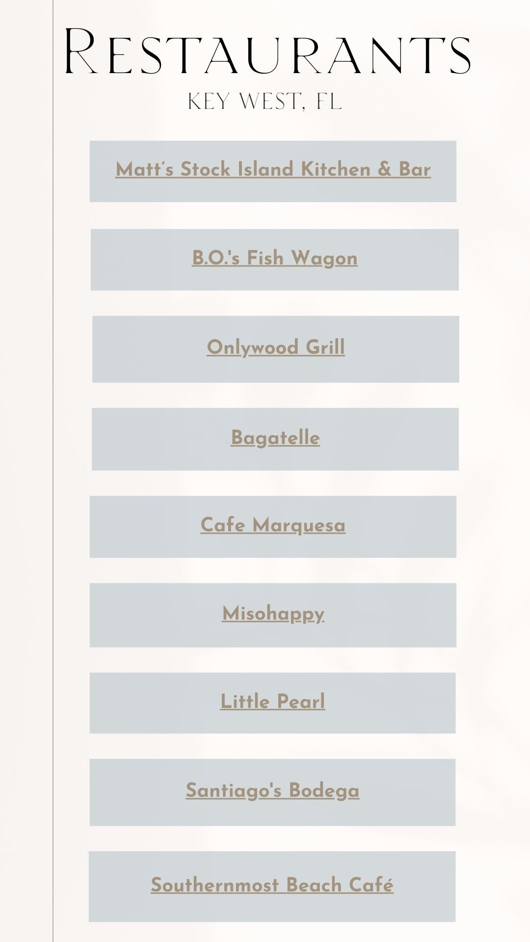 Key West Sample Itinerary additional restaurants page