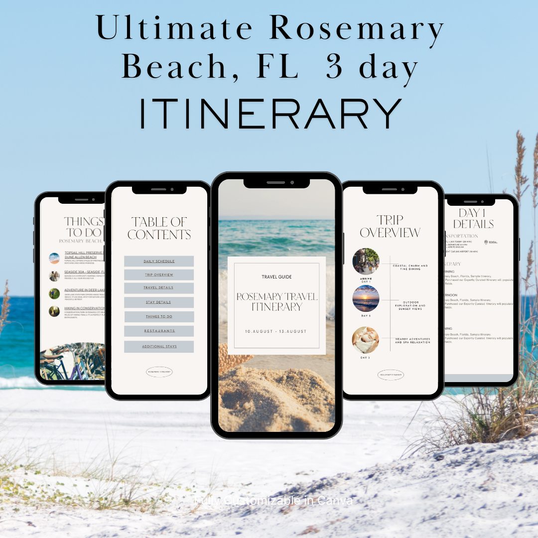 Rosemary Beach downloadable and editable itinerary