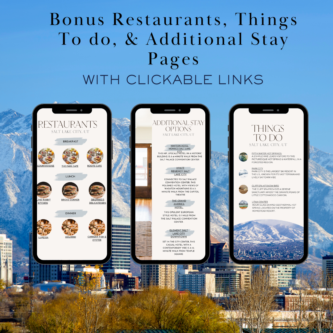 Salt Lake City hotel and transportation page in travel itinerary 