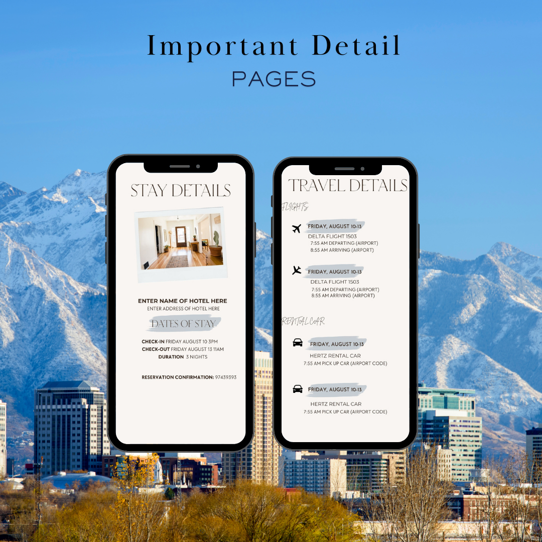 Salt Lake City additional activities and restaurants page in travel itinerary