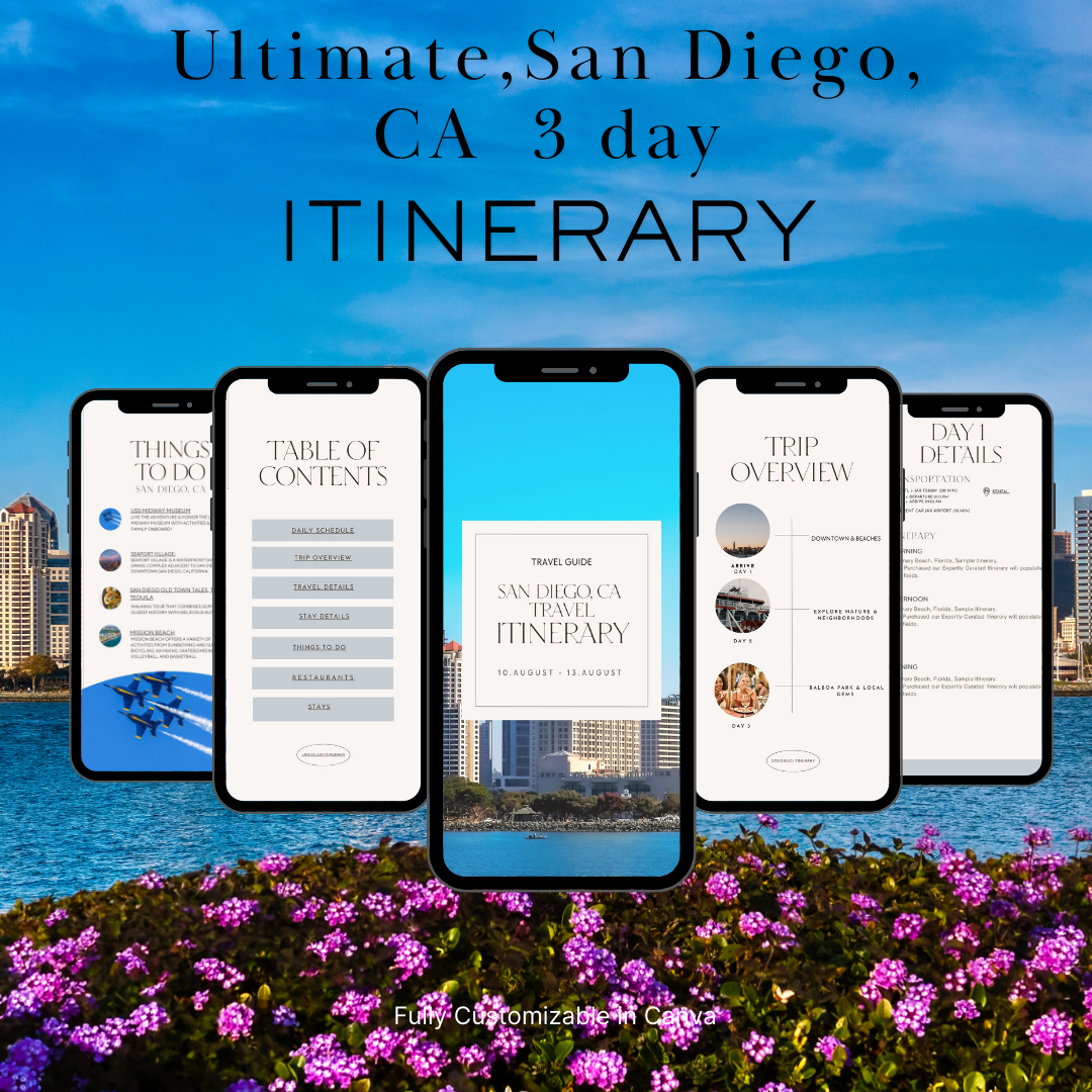 San Diego downloadable and editable itinerary