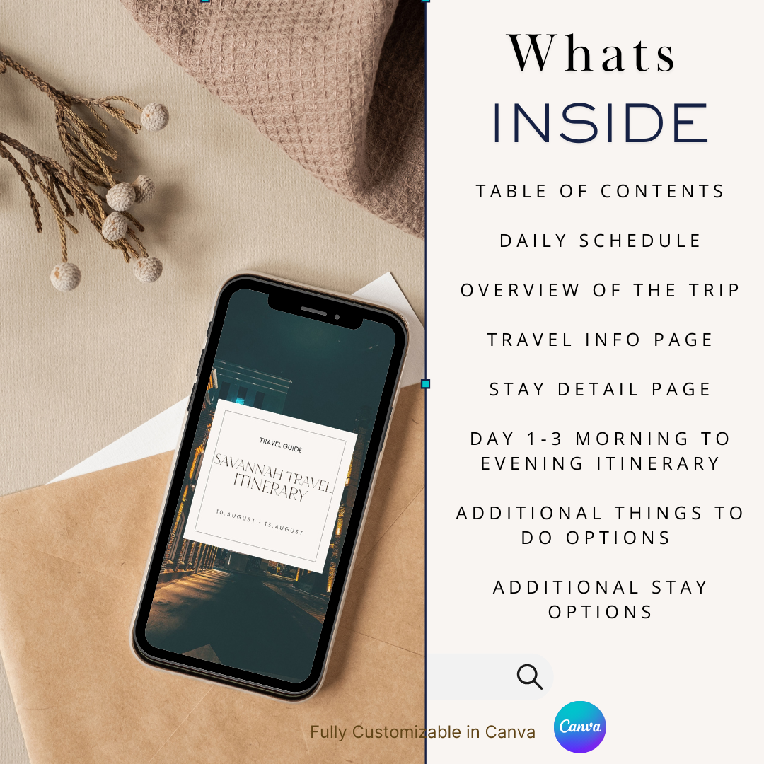Savannah GA downloadable and editable itinerary whats included