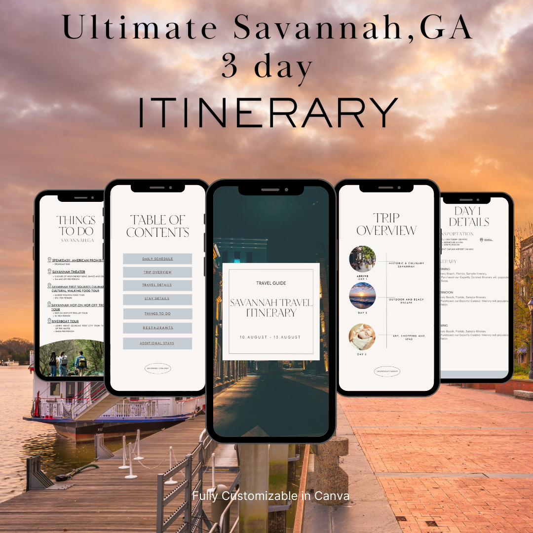 Savannah GA downloadable and editable itinerary