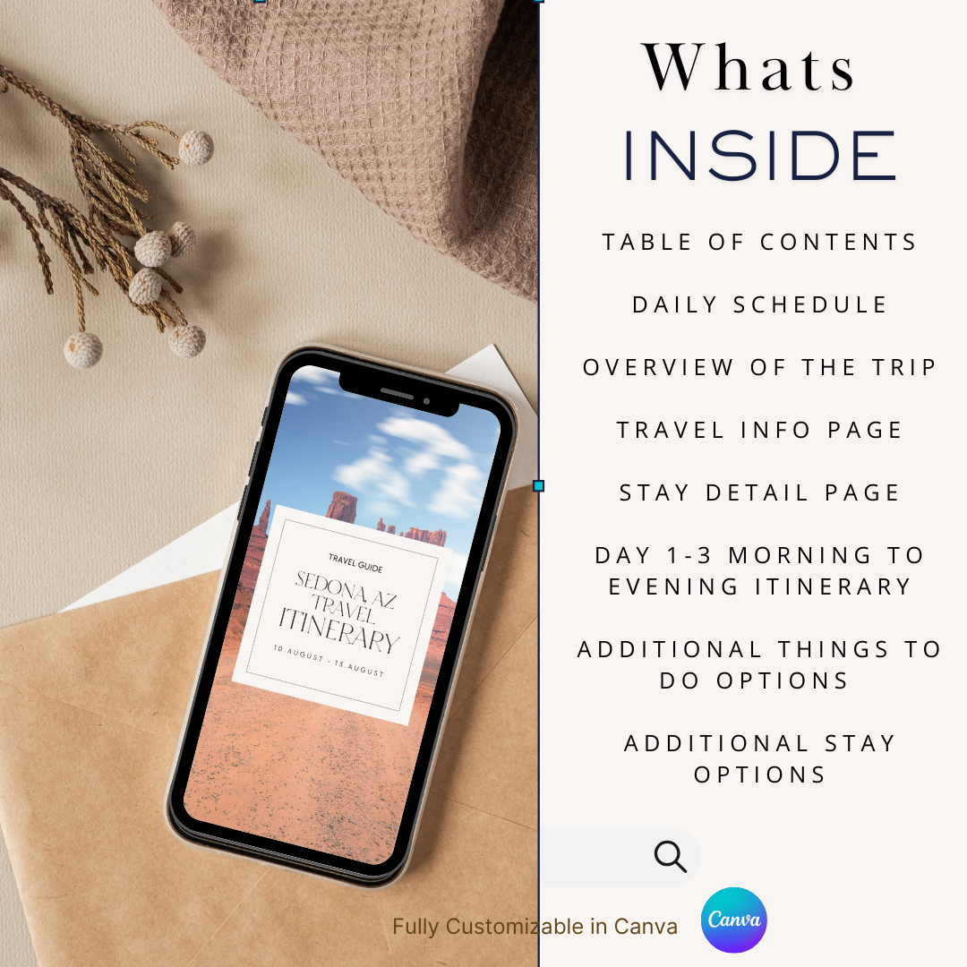 Sedona Arizona downloadable and editable itinerary whats included