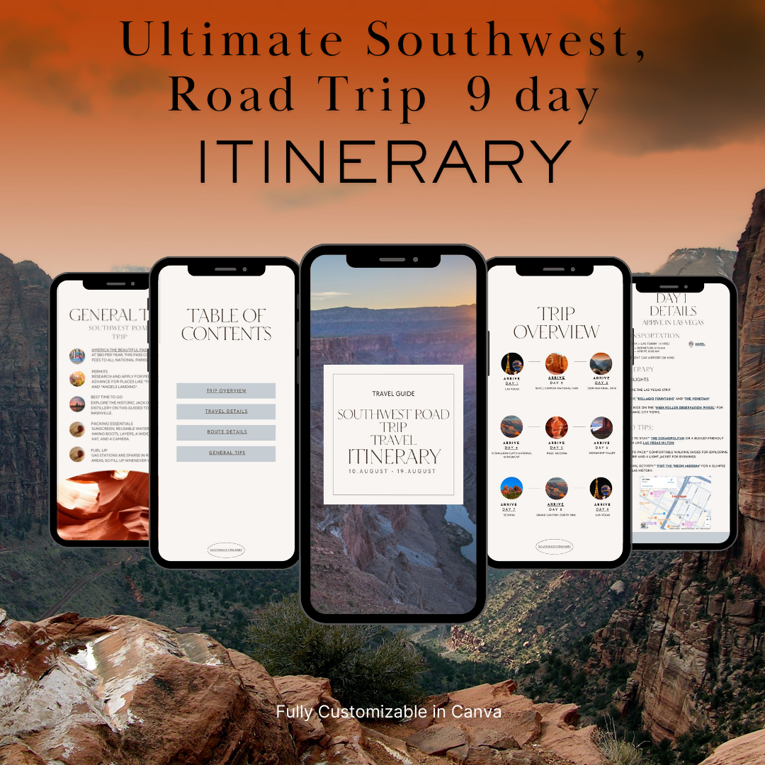 Southwest Road Trip downloadable and editable itinerary