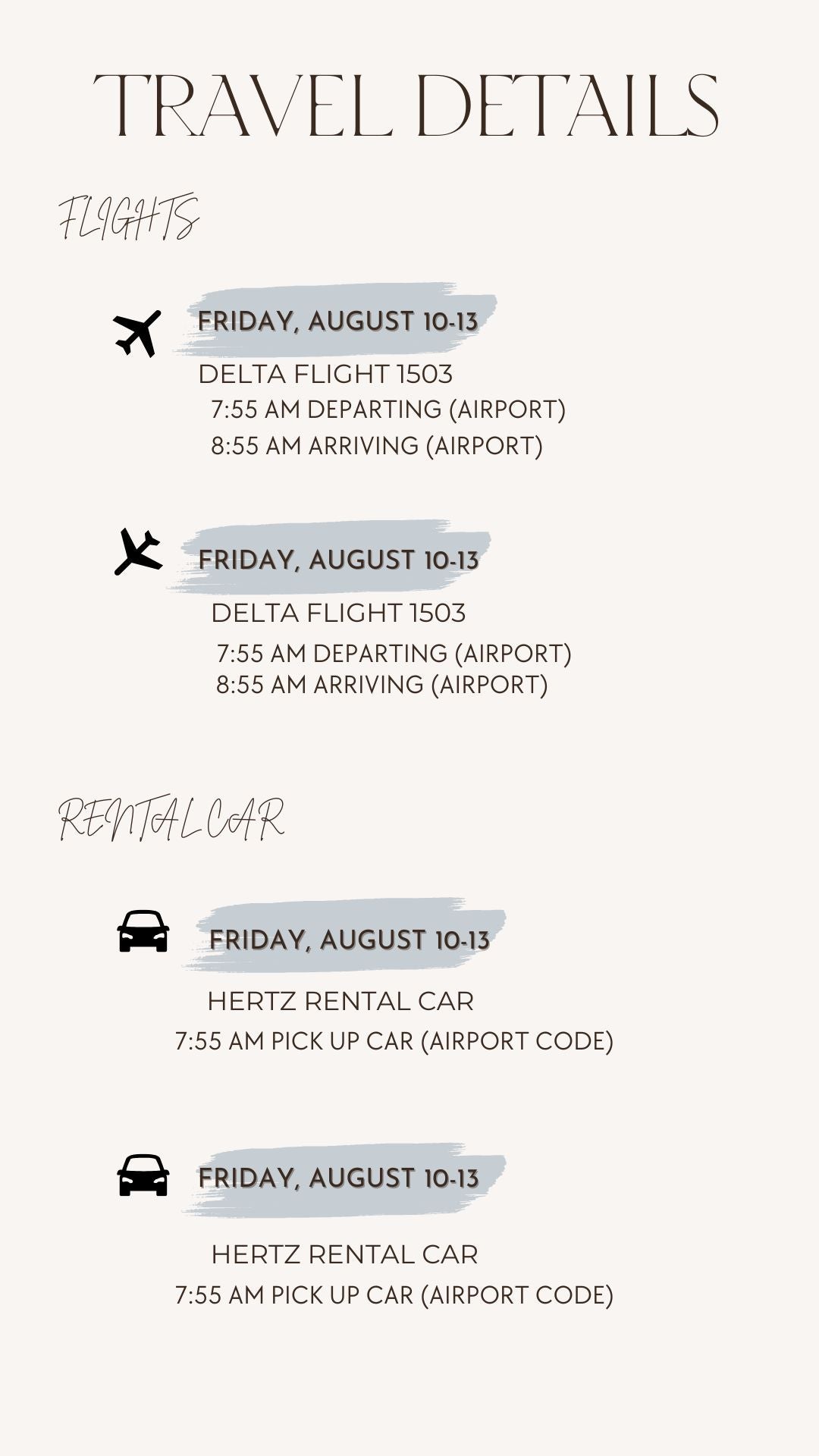 Key West Sample Itinerary transportation page