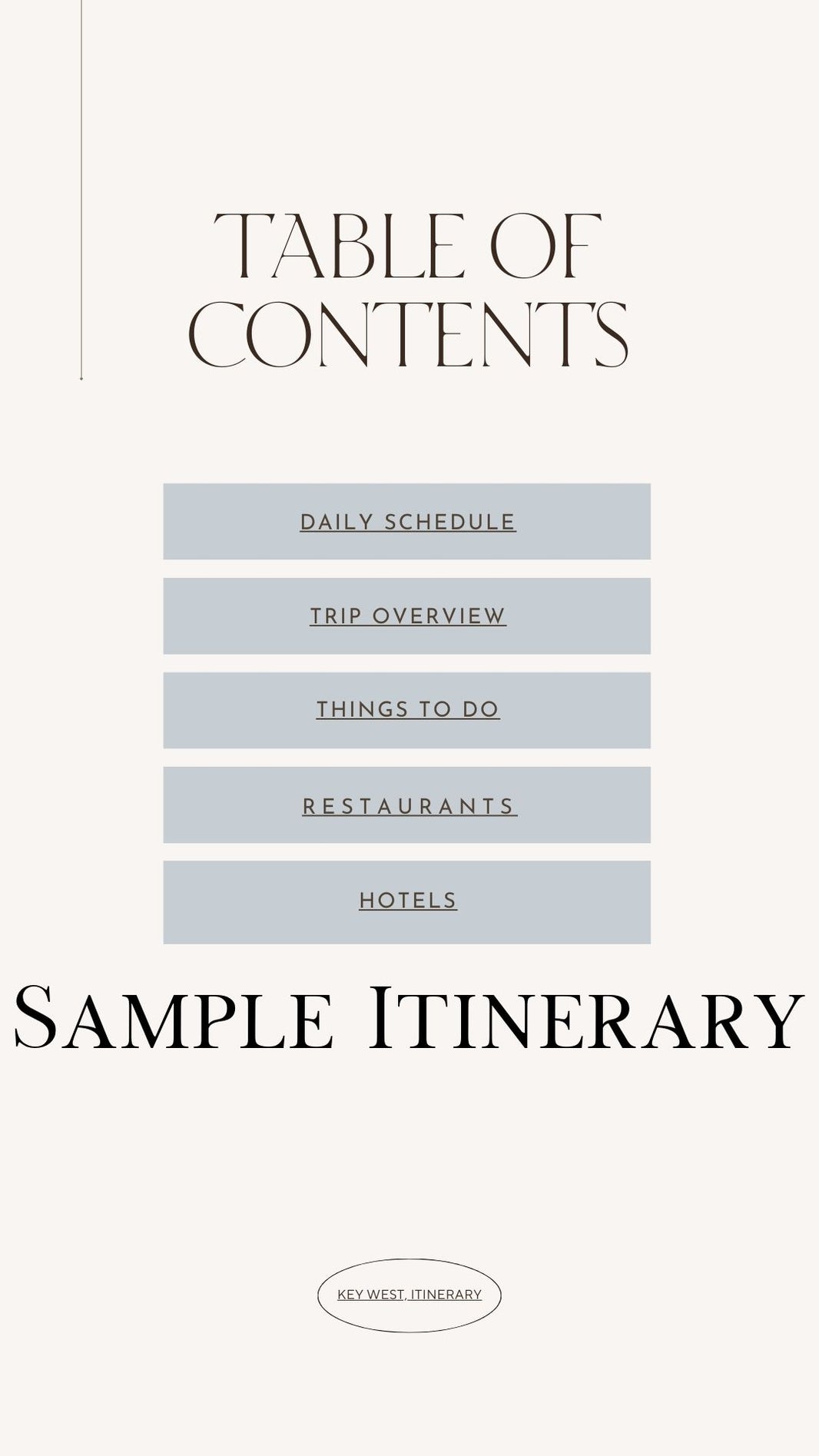 Key West Sample Itinerary table of contents