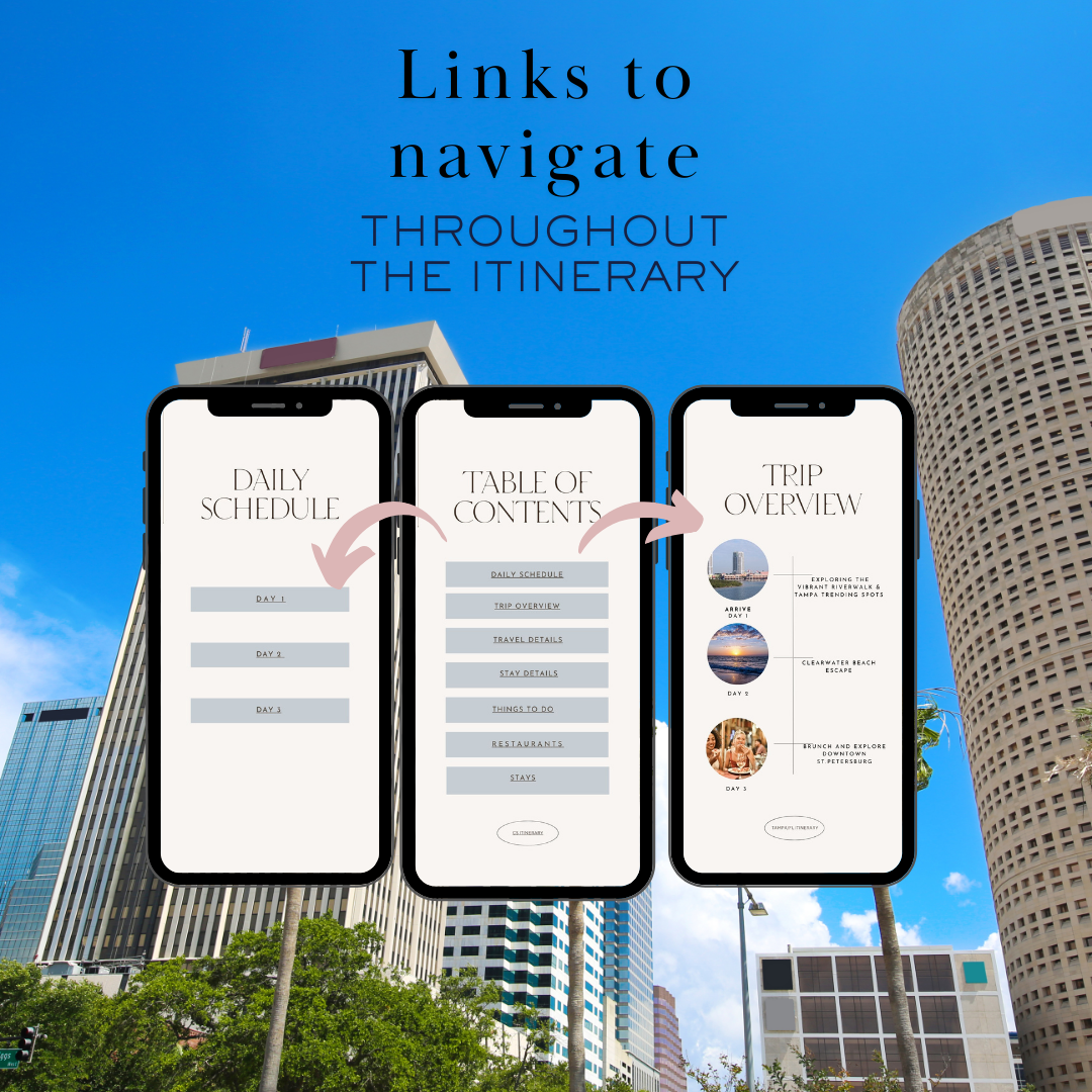 Tampa Bay clickable links in travel itinerary