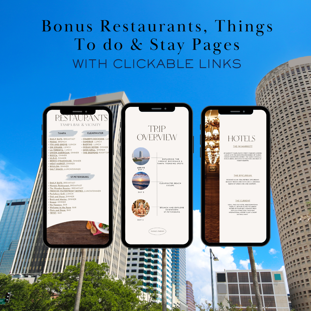 Tampa Bay additional activities and restaurants page in travel itinerary