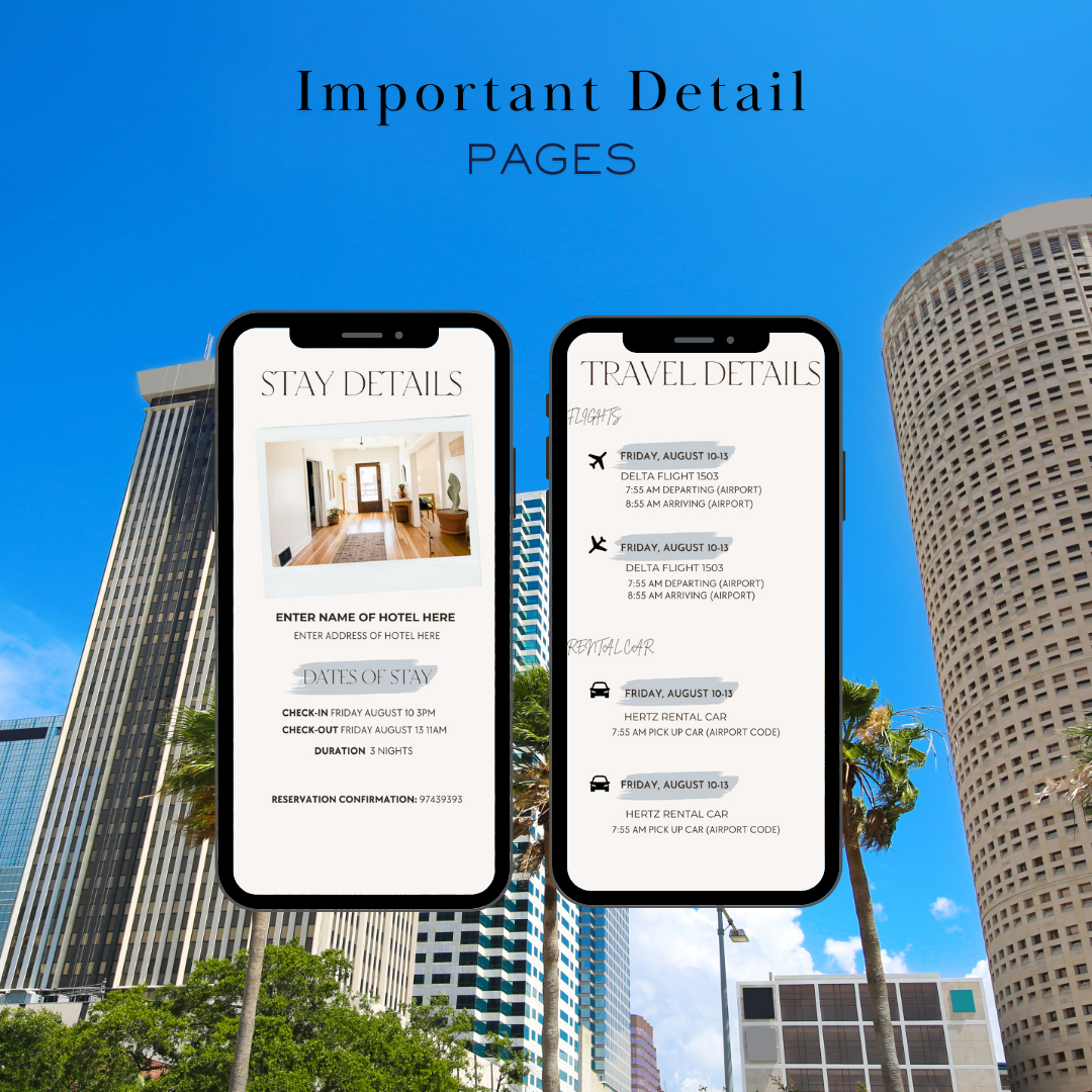 Tampa Bay hotel and transportation page in travel itinerary