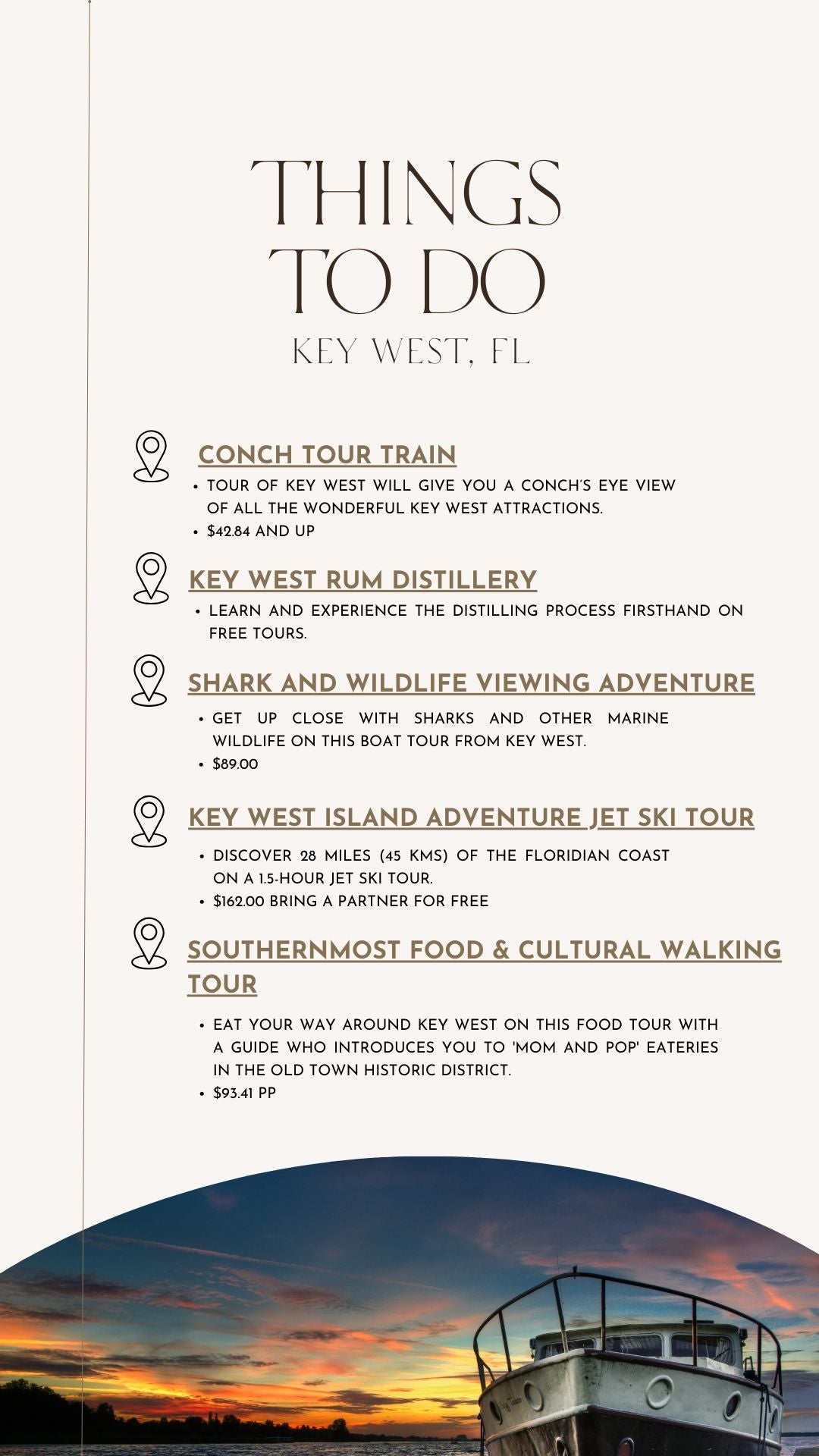 Key West Sample Itinerary additional things to do page