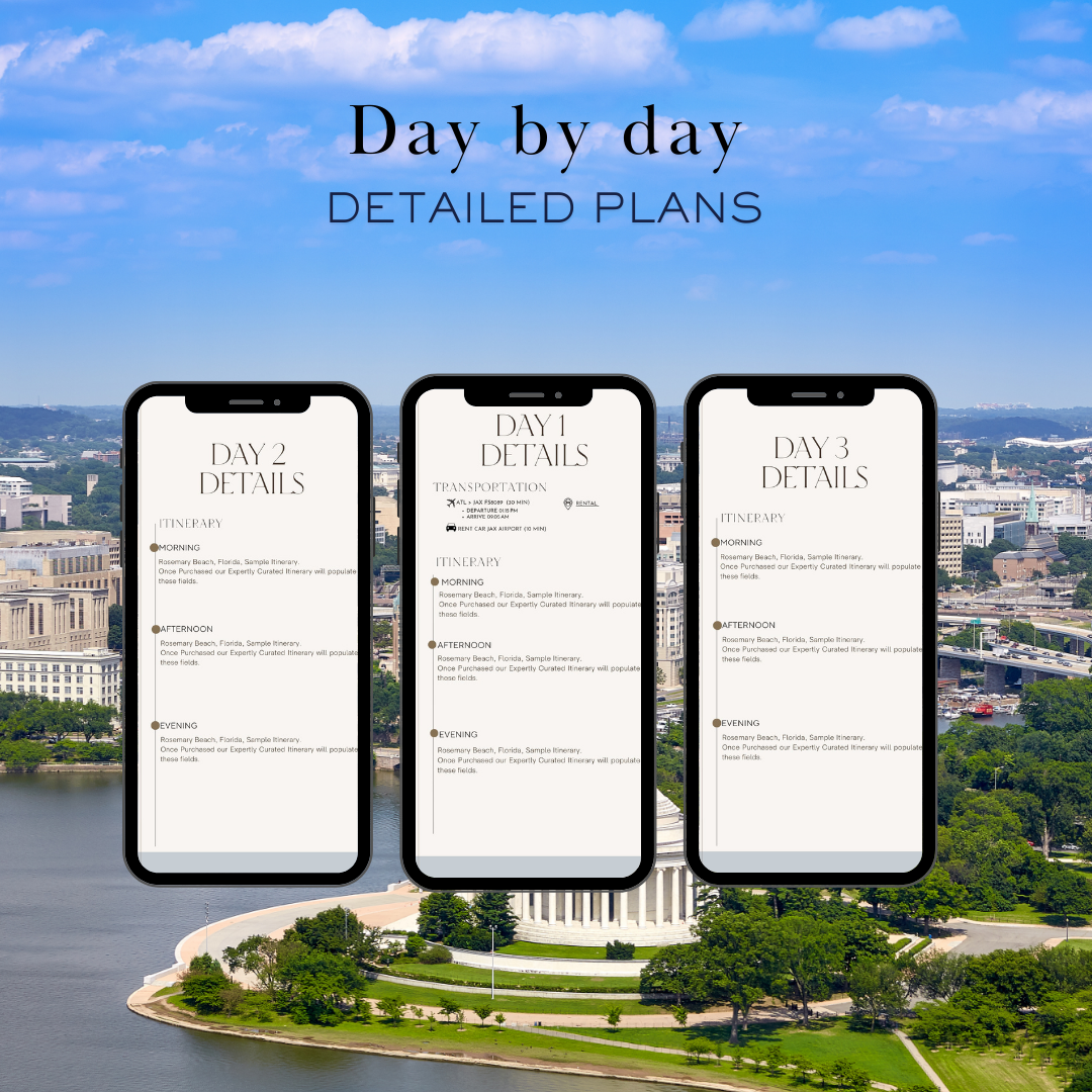 Washington DC 3 day planned travel itinerary