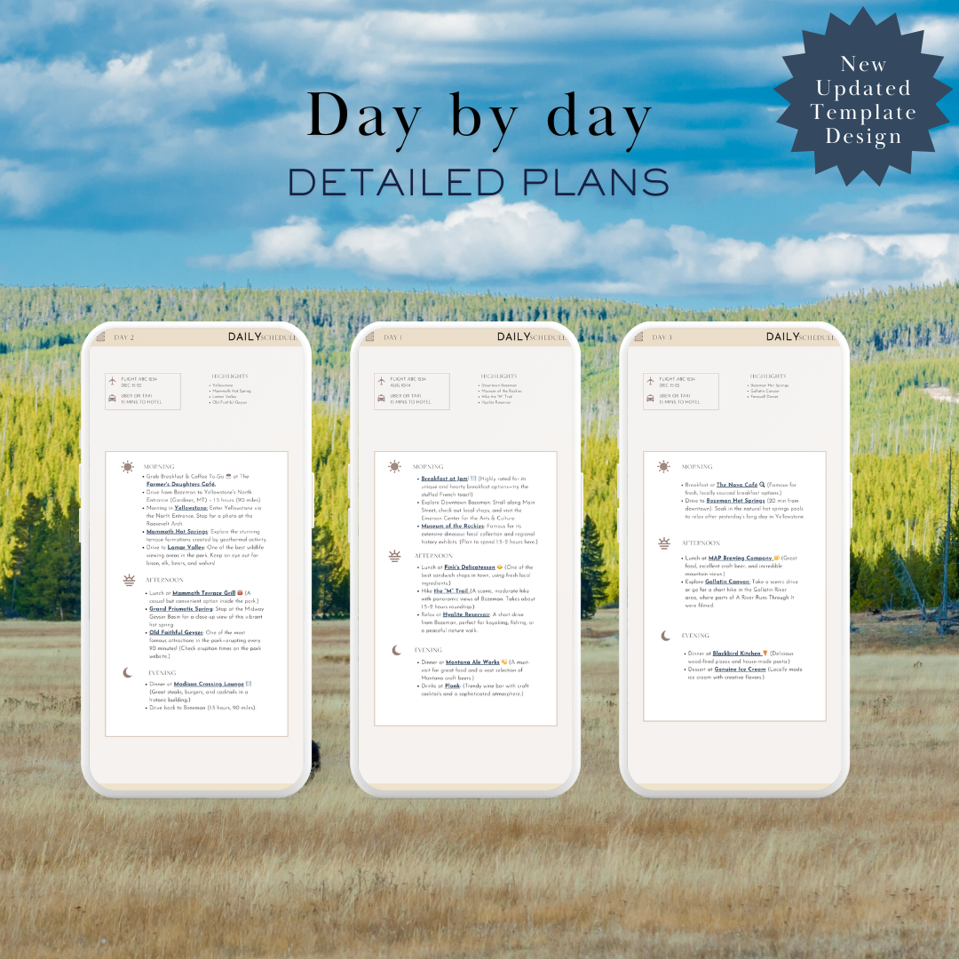 Bozeman Montana 3 day planned travel itinerary

