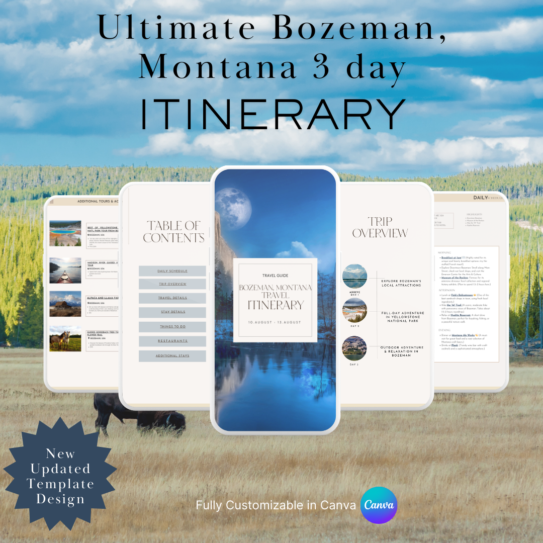Bozeman Montana downloadable and editable itinerary
