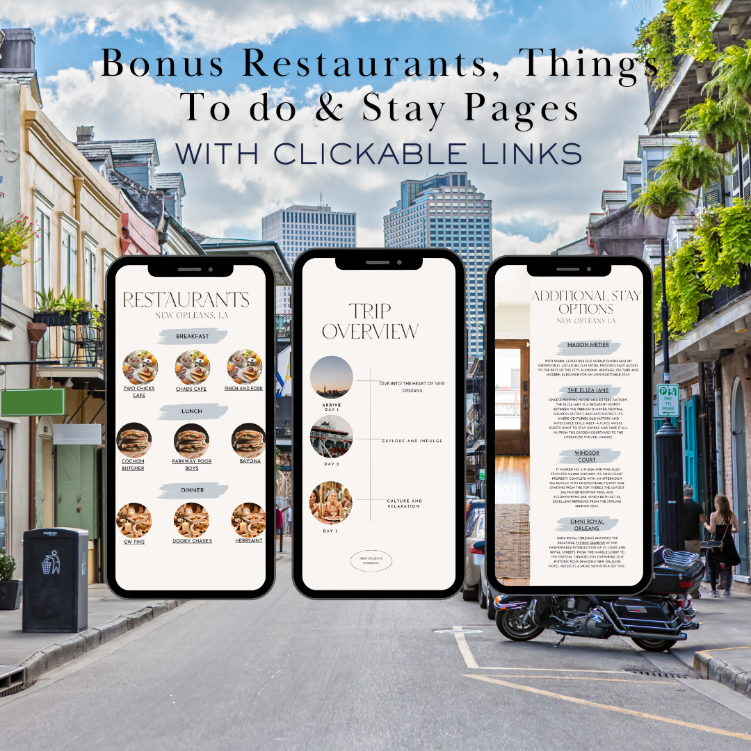 New Orleans additional activities and restaurants page in travel itinerary
